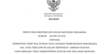 PMK 200/2020, Bebas Tarif PNBP untuk Sertifikat Jaminan Fidusia