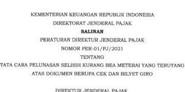 PER-01/2021, Tata Cara Pelunasan Selisih Kurang Bea Meterai