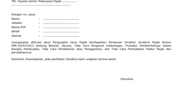 Surat Permohonan Aktivasi Akun Pengusaha Kena Pajak (PKP)