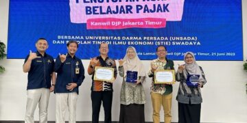Kanwil DJP Jaktim Tutup Ruang Belajar Pajak dengan STIE Swadaya-UNSADA
